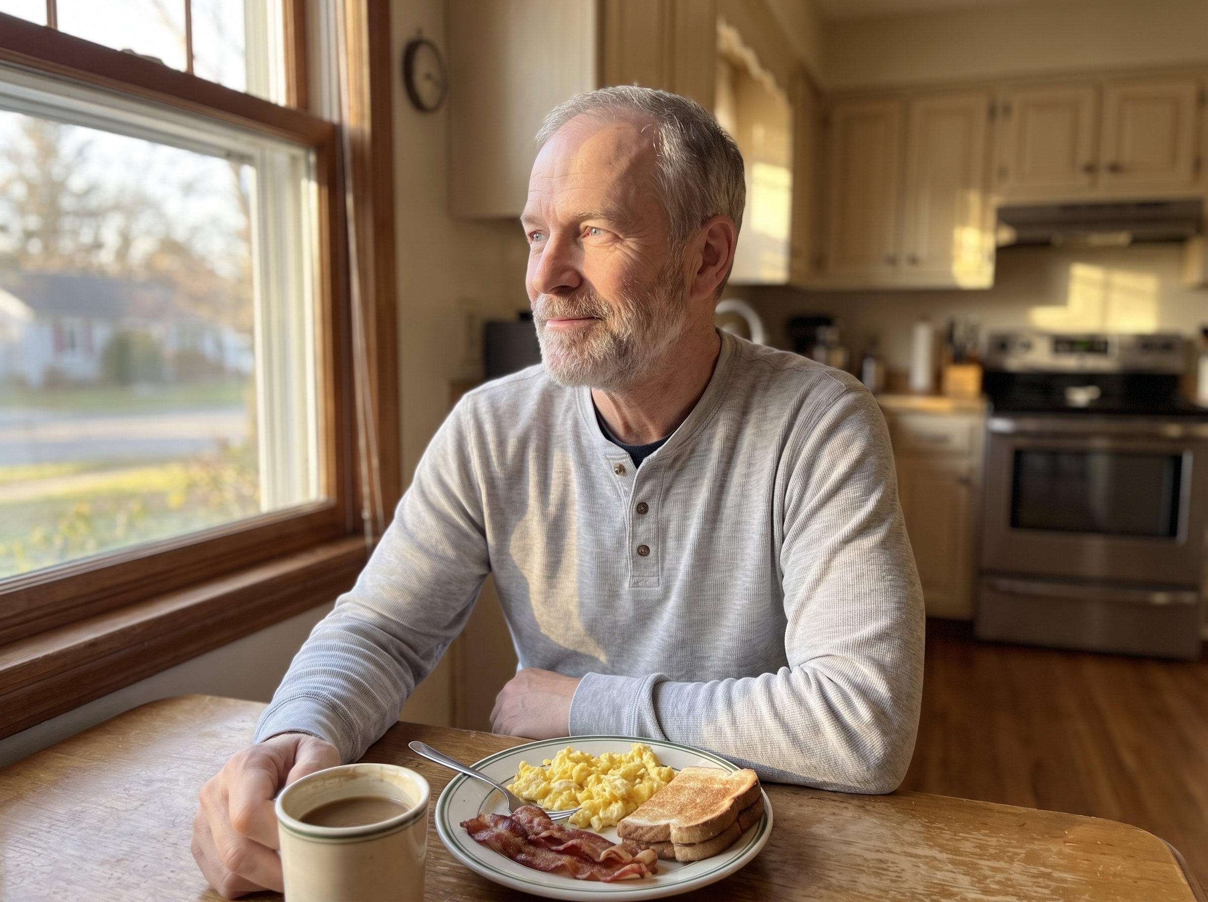 Erik at his kitchen table in the morning, relaxed