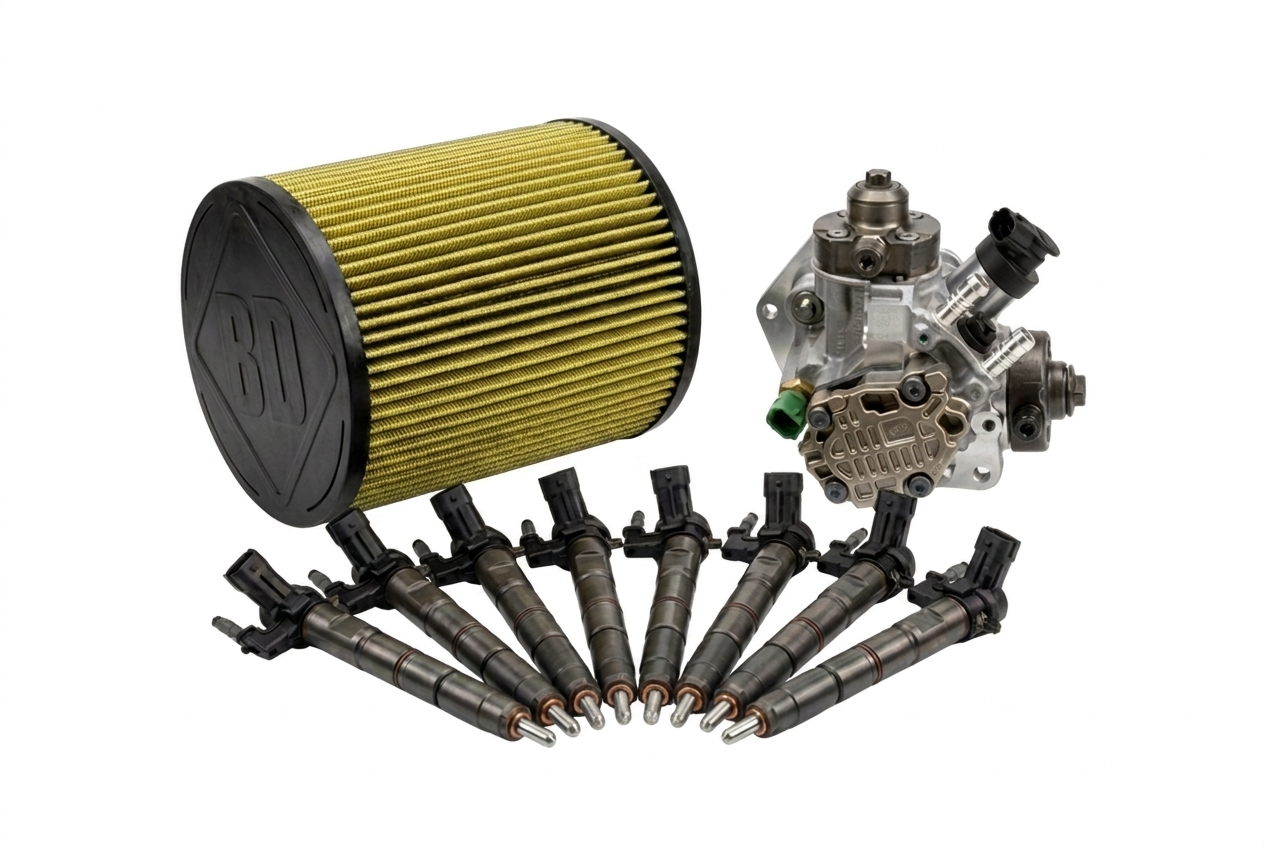 Air filter, fuel pump, and fuel injectors