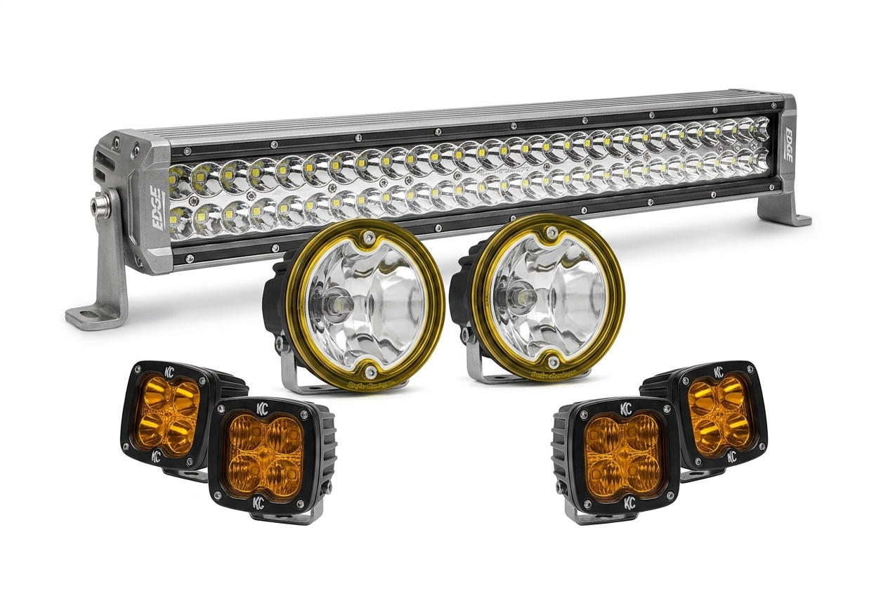LED light bar, round KC lights, and square KC pod lights