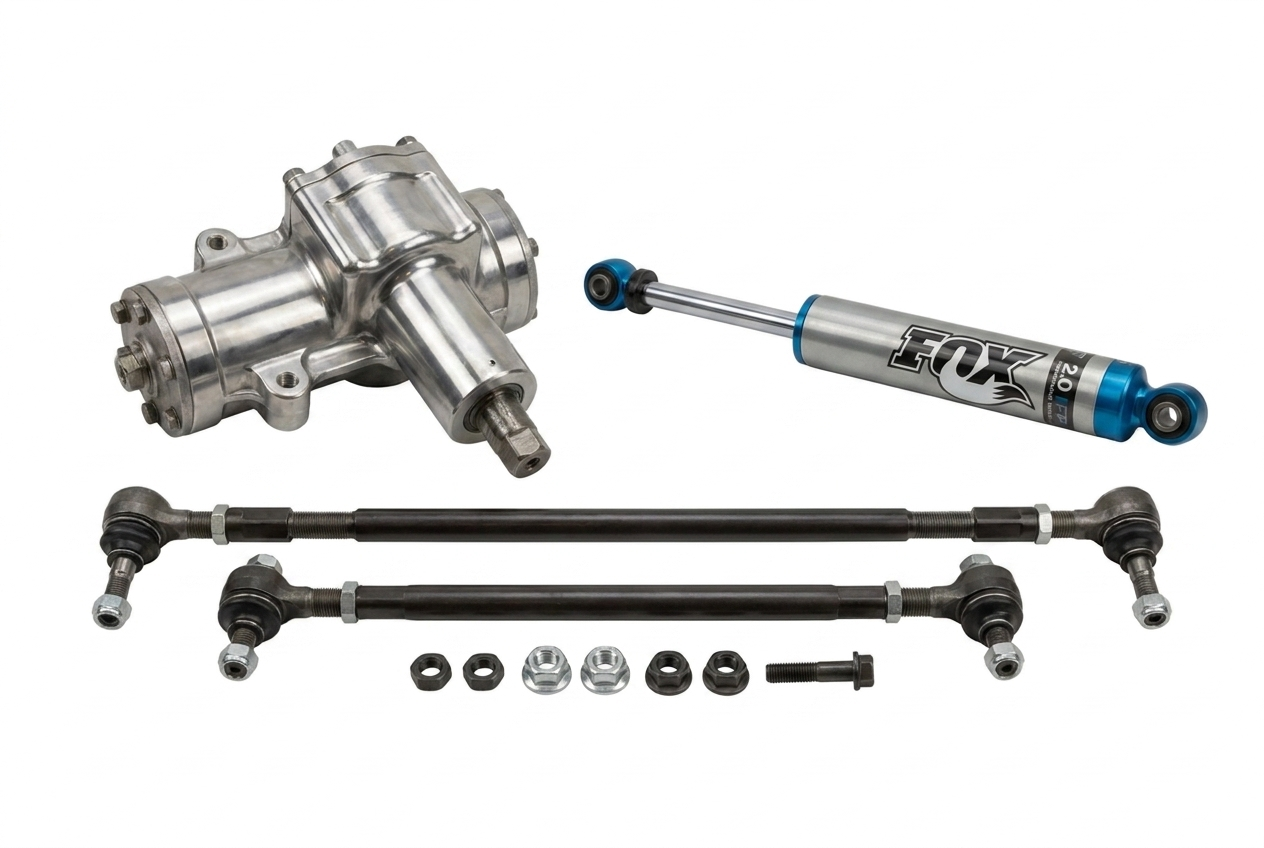 Steering box, FOX steering stabilizer, and tie rods