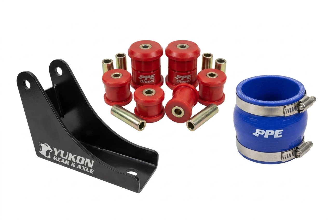 Yukon Gear and Axle bracket, PPE Diesel bushings, and silicone coupler