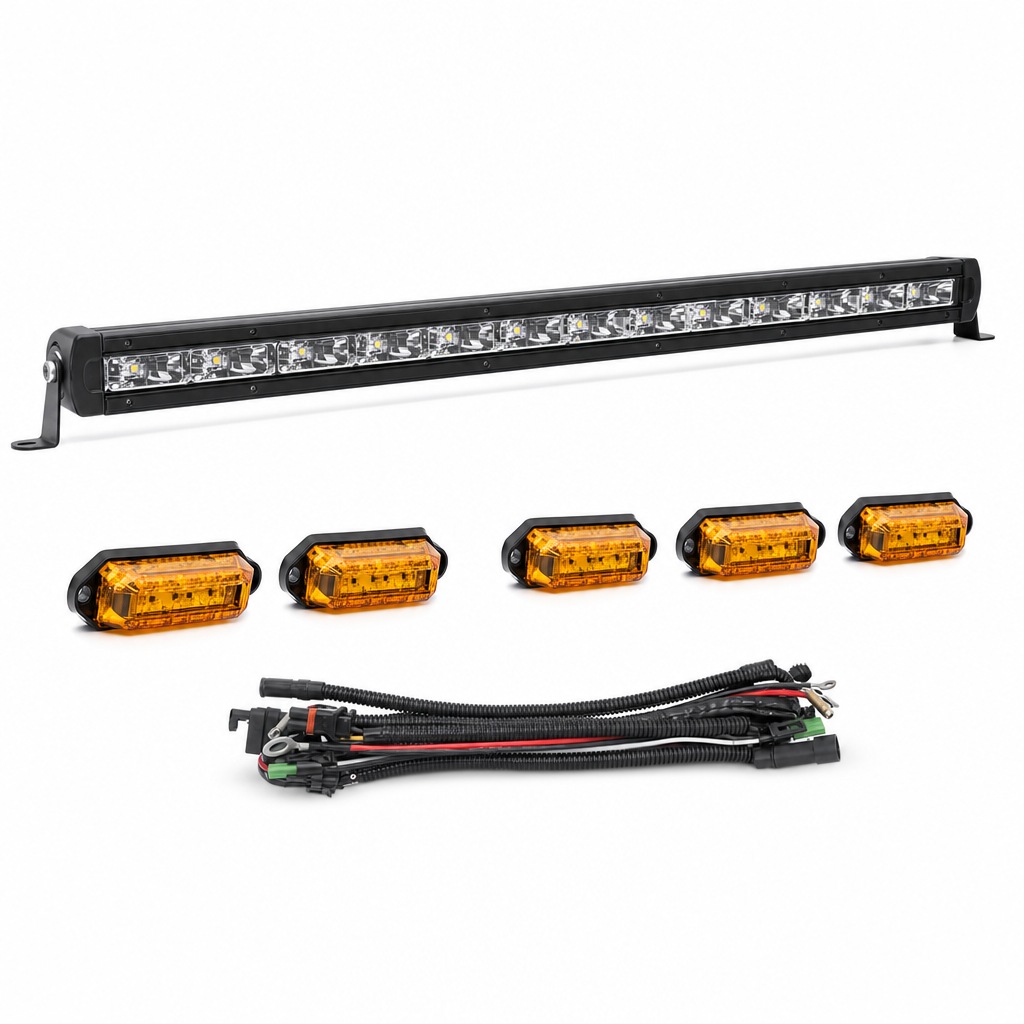 Grille LED light kit with amber marker lights on white background