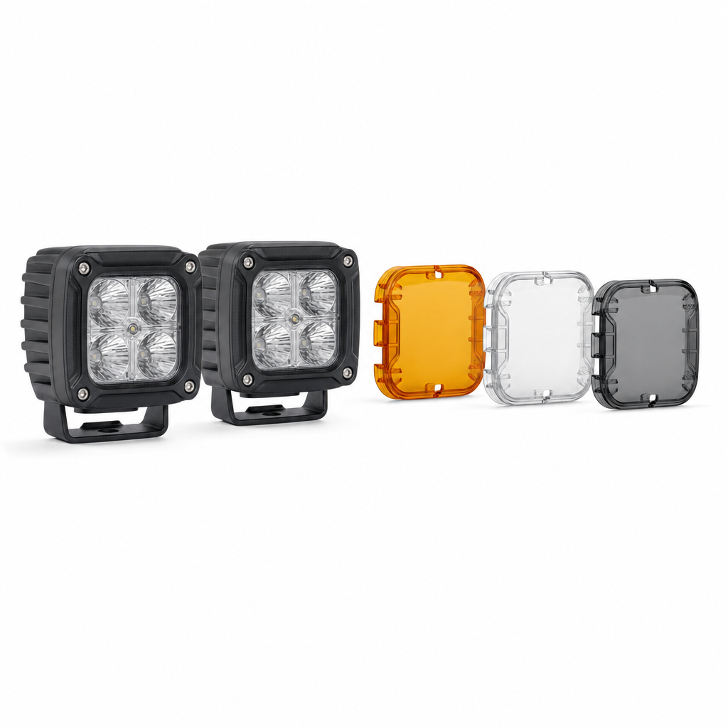 LED pods with interchangeable amber, clear and smoked lens covers