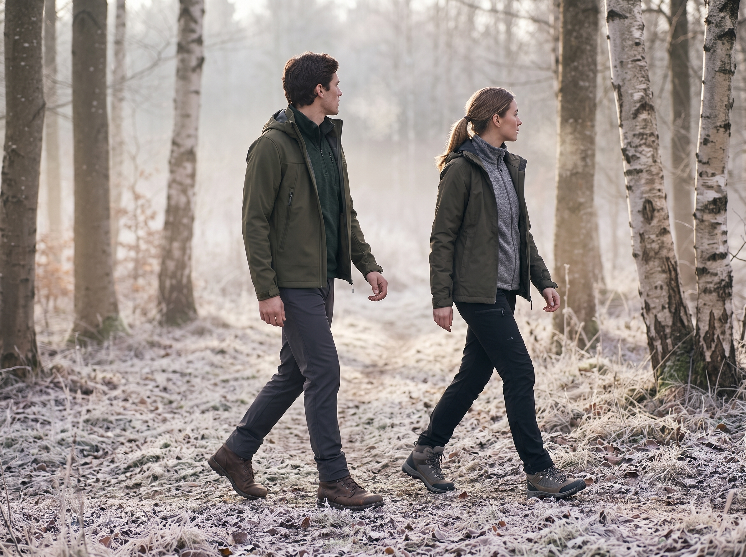 Two hikers on a winter trail