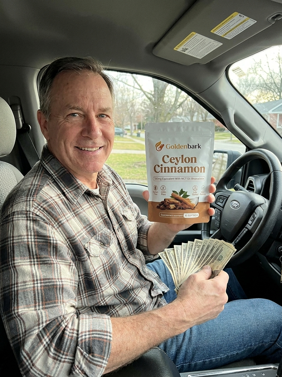 Man holding GoldenBark pouch and savings