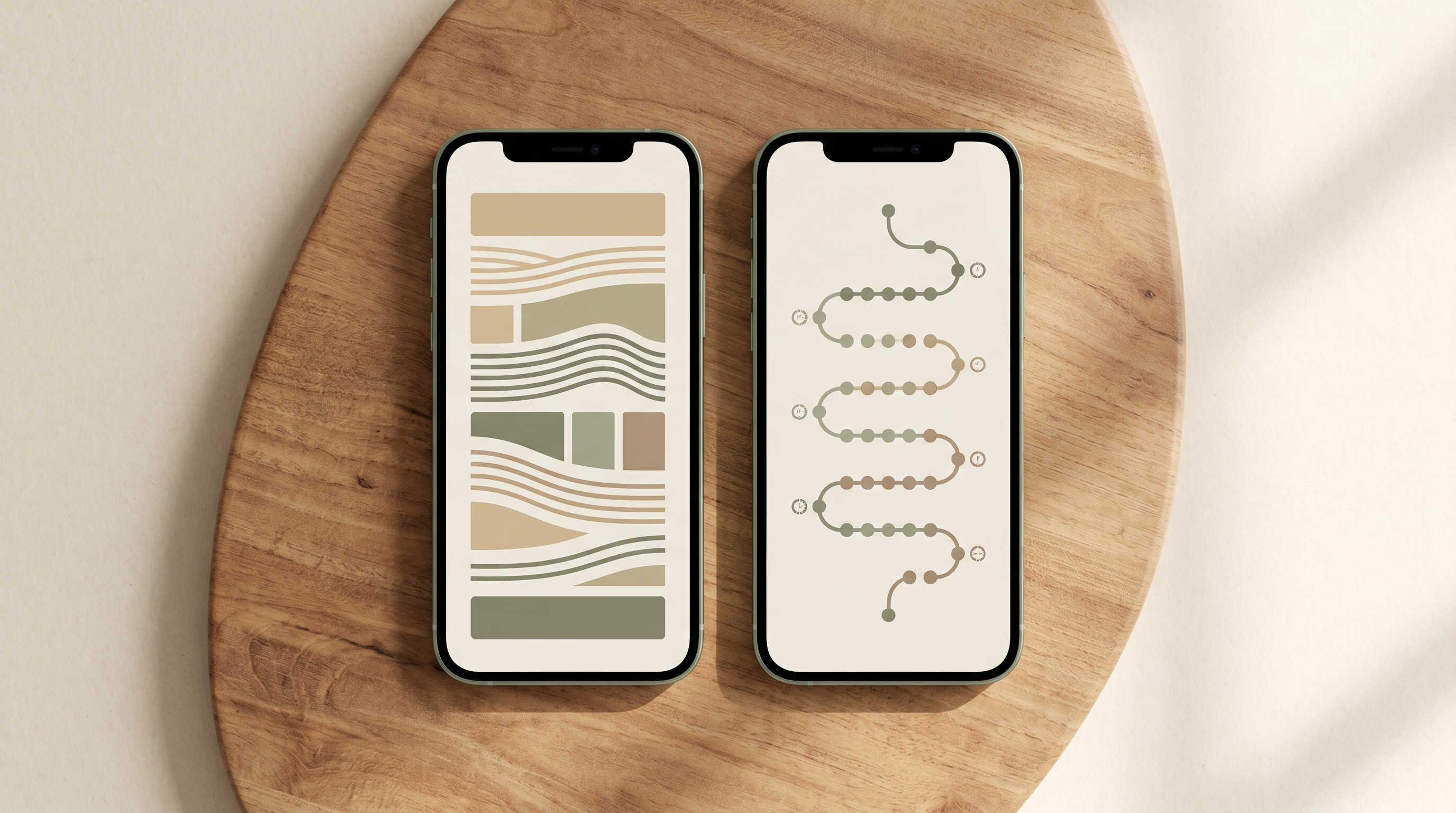 Two smartphones on a wooden desk showing a Qur'an reading layout next to a memorization progress path