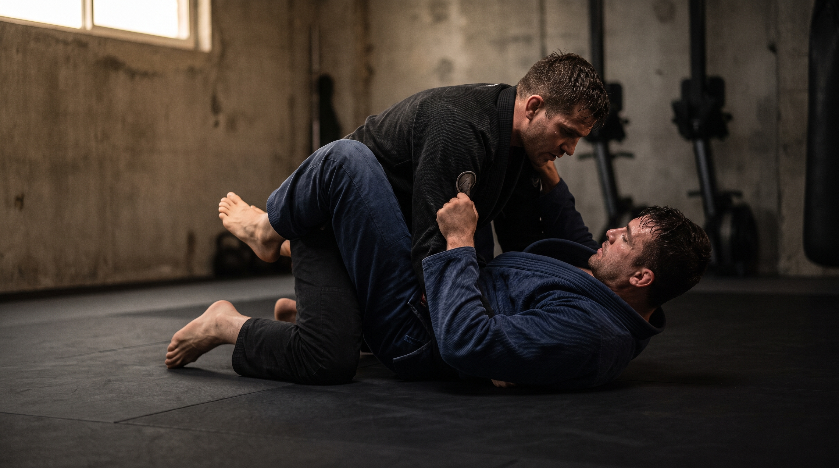 Bottom half guard player framing and pummeling for the underhook against a top pressure passer.