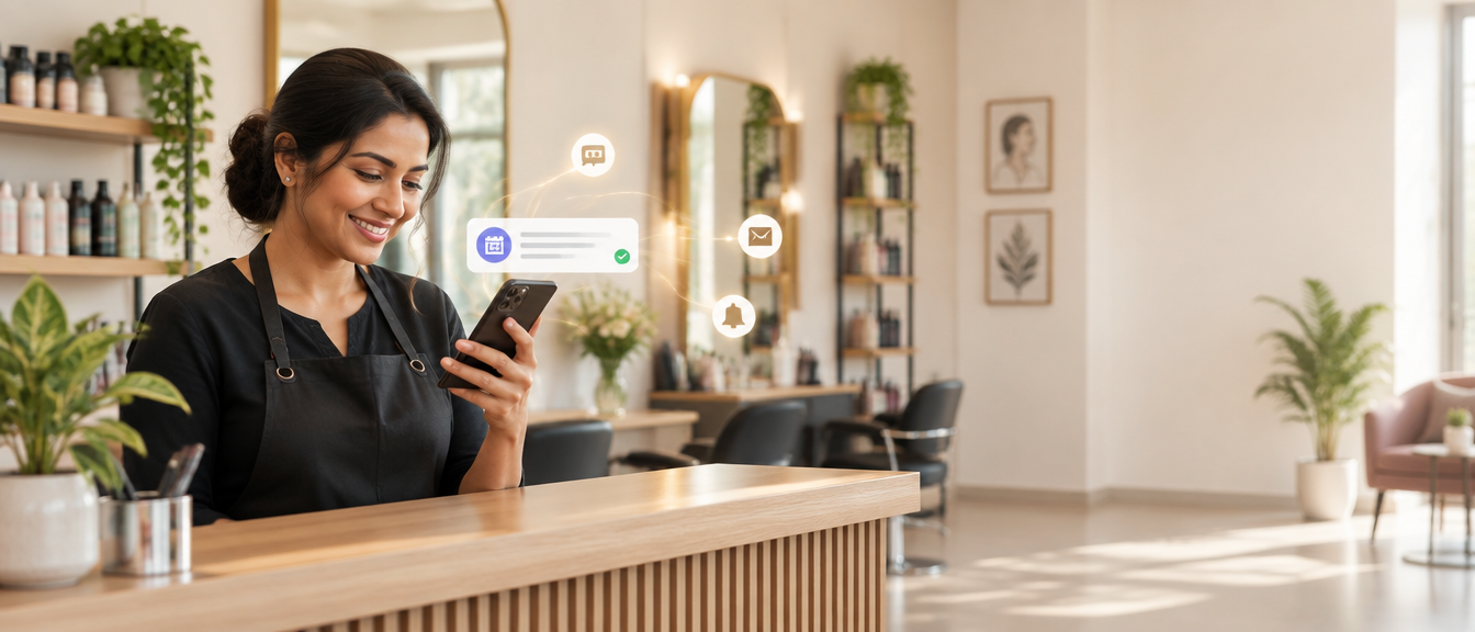 Business owner receiving an automated booking on her phone