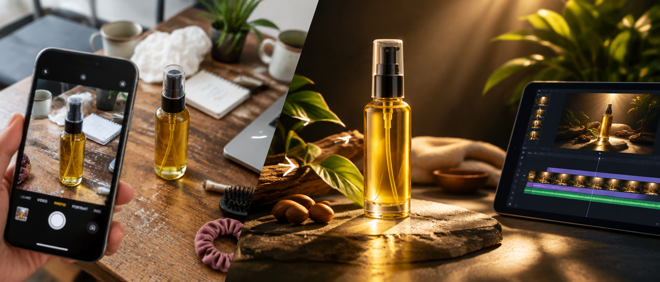 Mobile photo turned into a professional product shot and video
