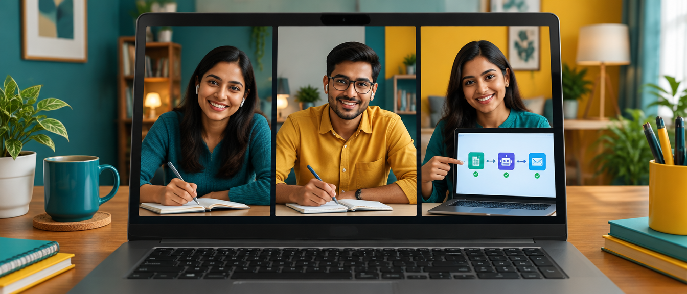 Professionals learning AI together in an online class
