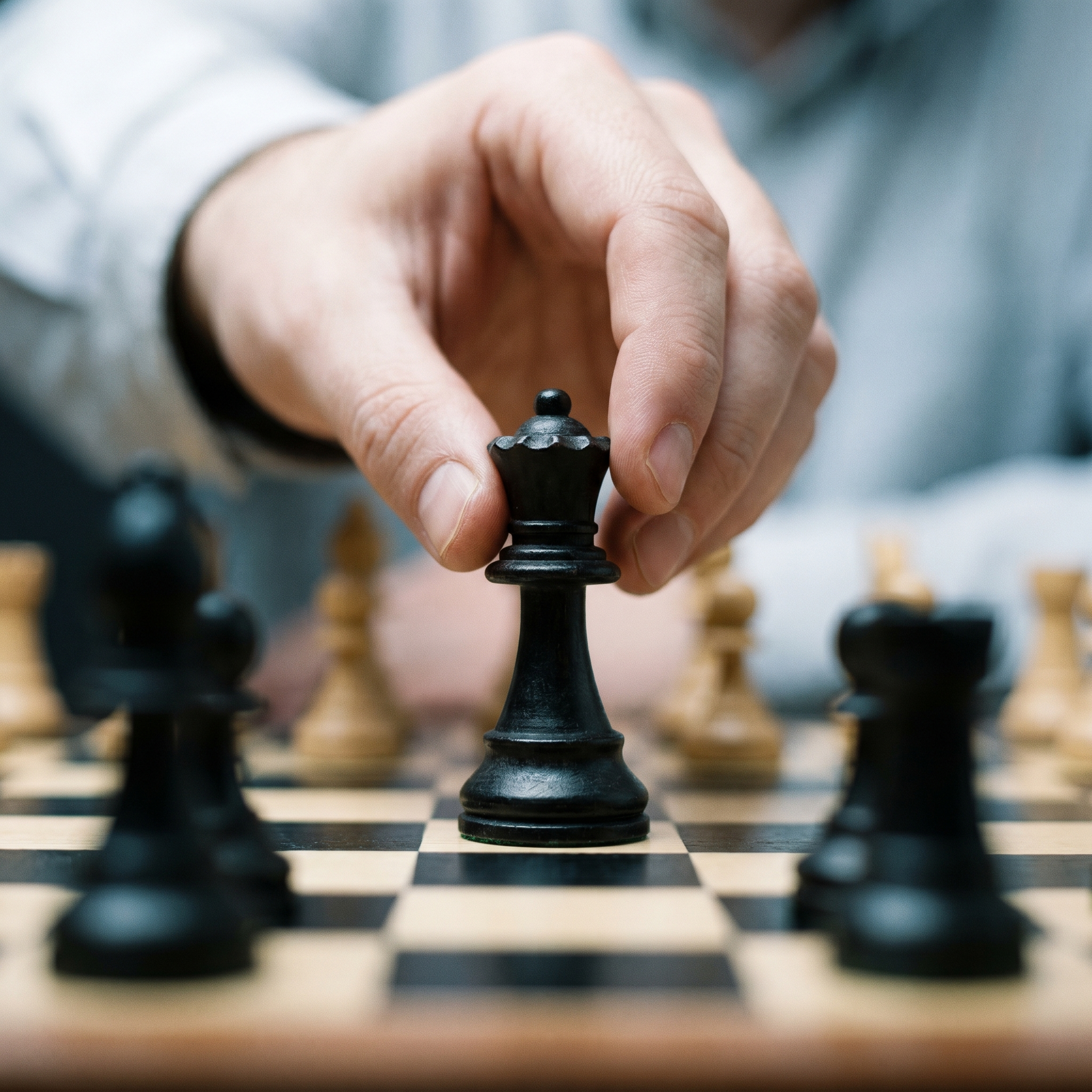 A hand placing a chess piece