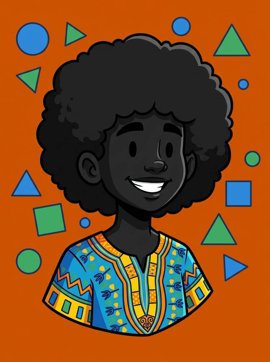 Ilustração cartoon vibrante: retrato estilizado