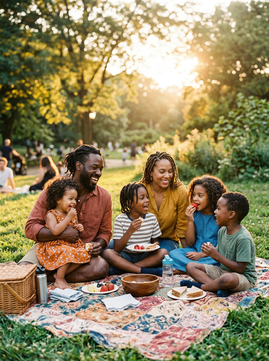 Memória em família: piquenique ao entardecer