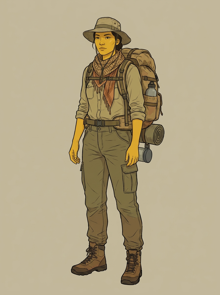 Concept de personagem: exploradora do deserto