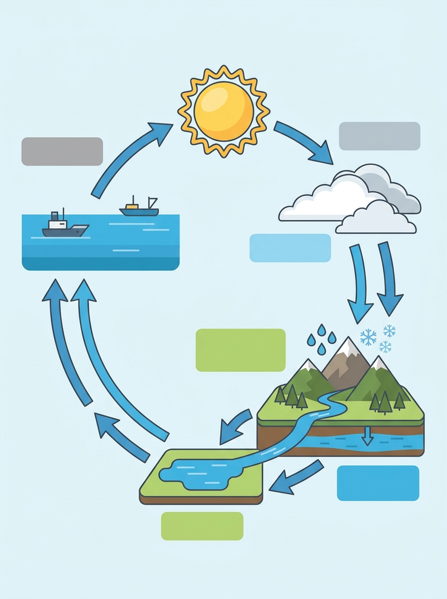 Infográfico ilustrado: ciclo da água simplificado
