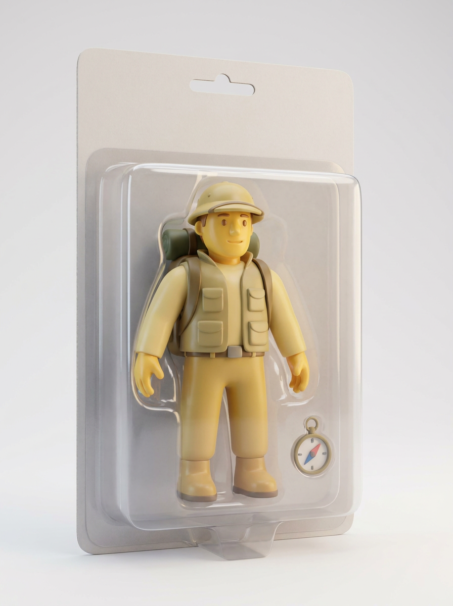 Action figure de explorador em embalagem blister