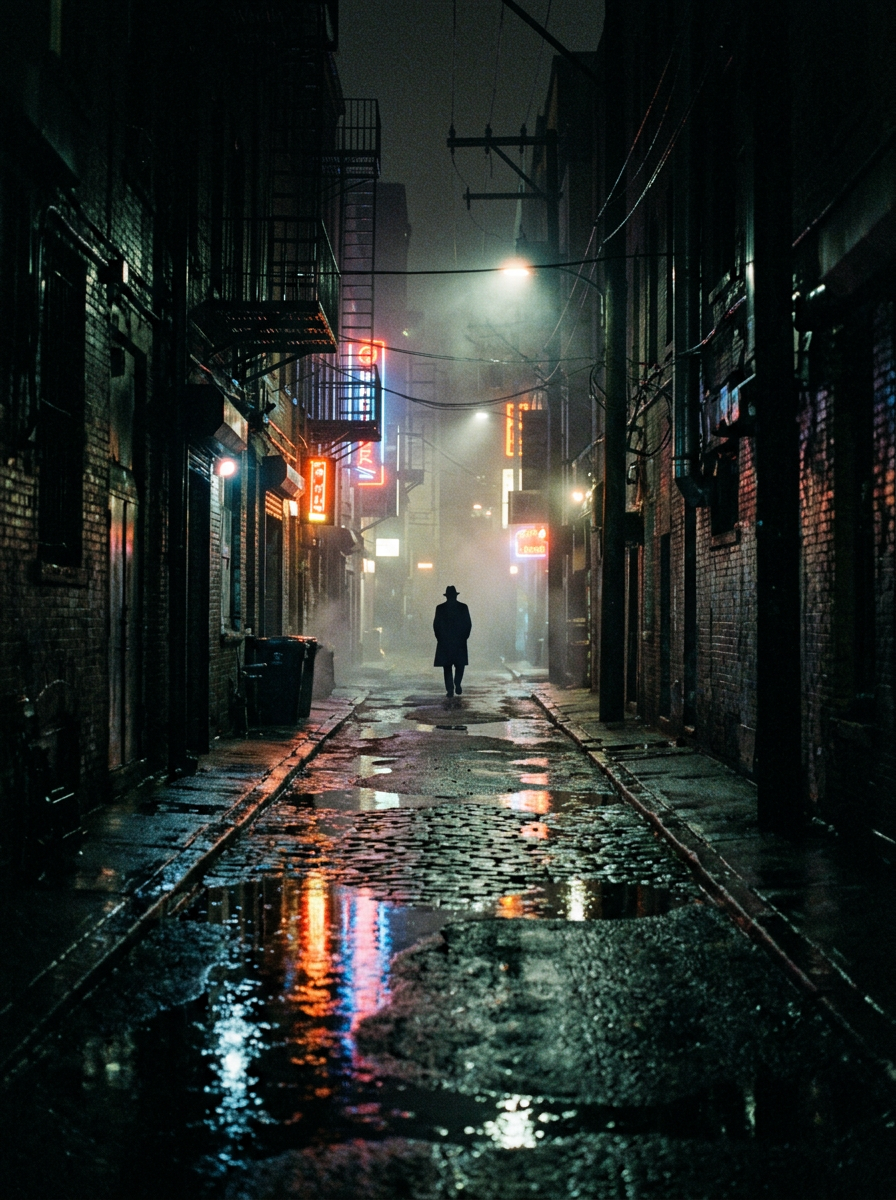 Cena cinematográfica de rua molhada com neon