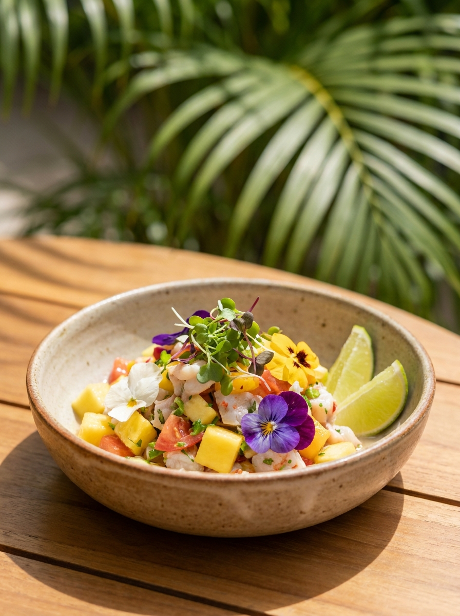 Foto gastronômica de prato tropical