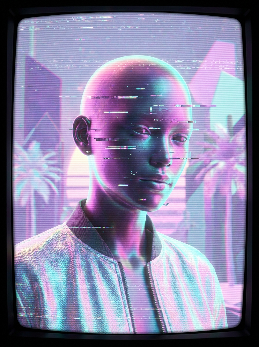 Efeito glitch e vaporwave aplicado a um retrato