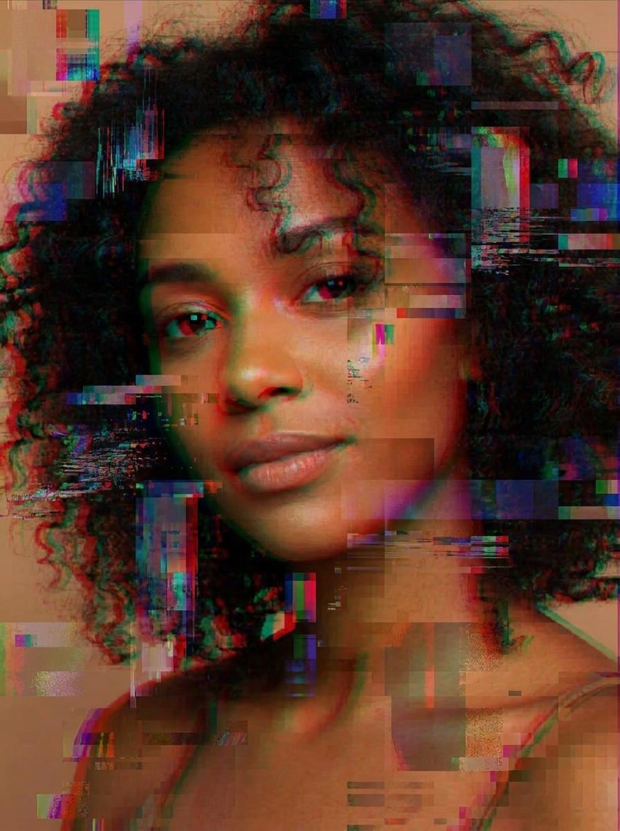 Retrato com efeito glitch datamosh