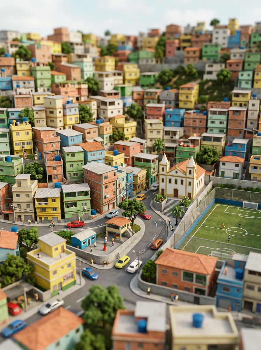 Bairro brasileiro em miniatura tilt-shift
