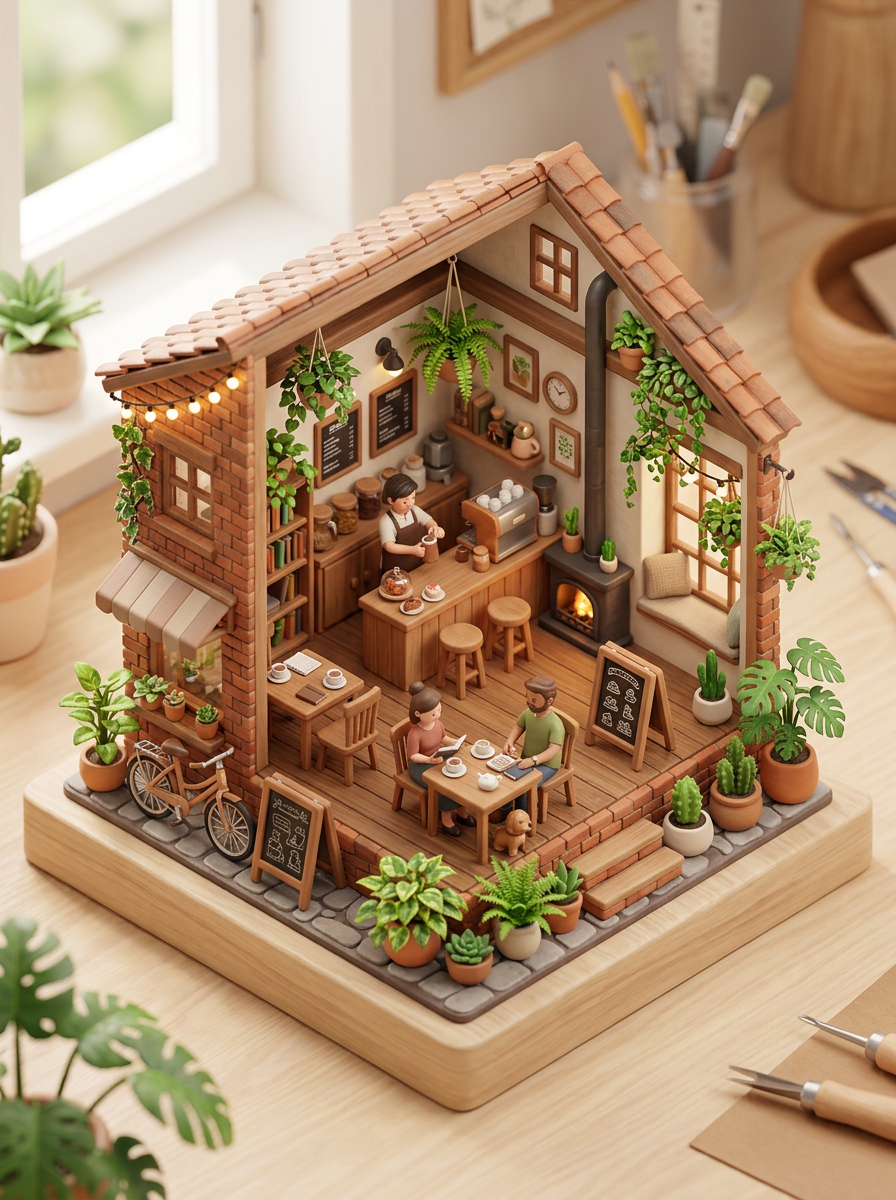 Cafeteria isométrica em miniatura