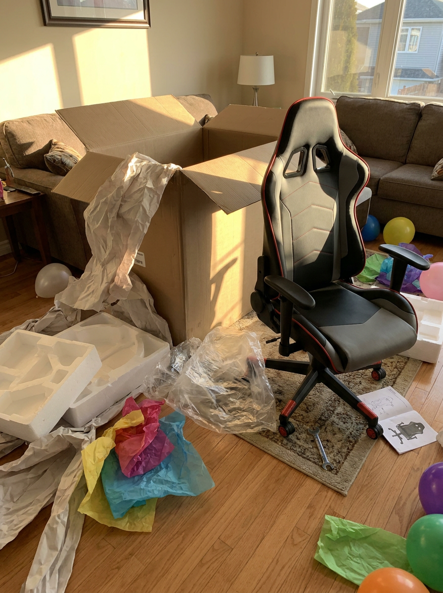 Gancho 0–30s — Unboxing de cadeira (Games)