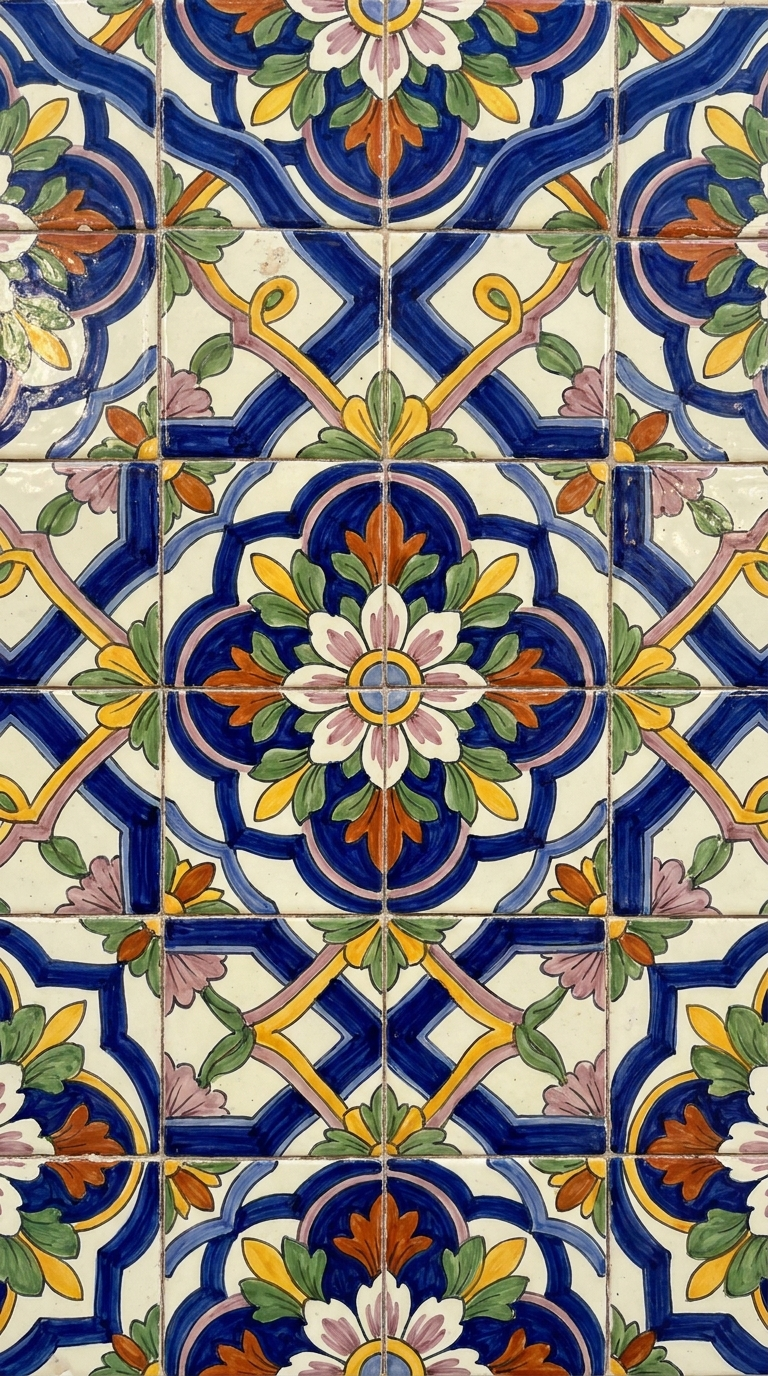 Padrão de azulejo talavera com flores e folhas