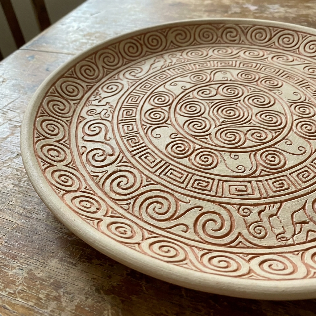 Cerâmica marajoara com espiral, terracota/cream