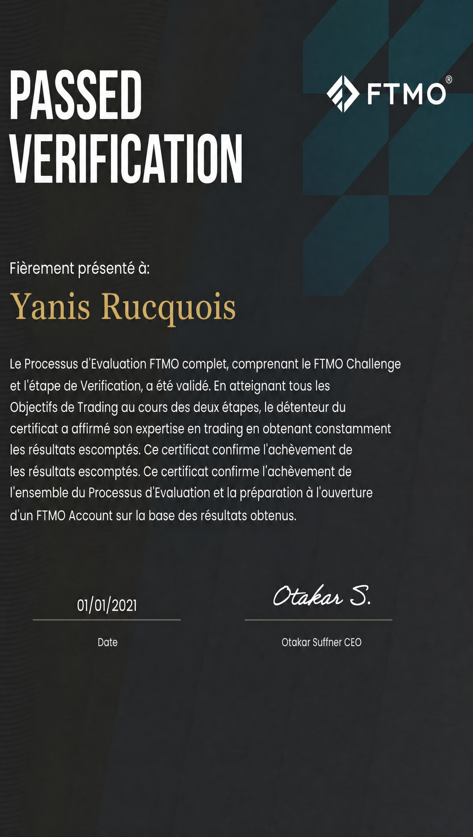 2021 · FTMO Passed Verification · Yanis Rucquois