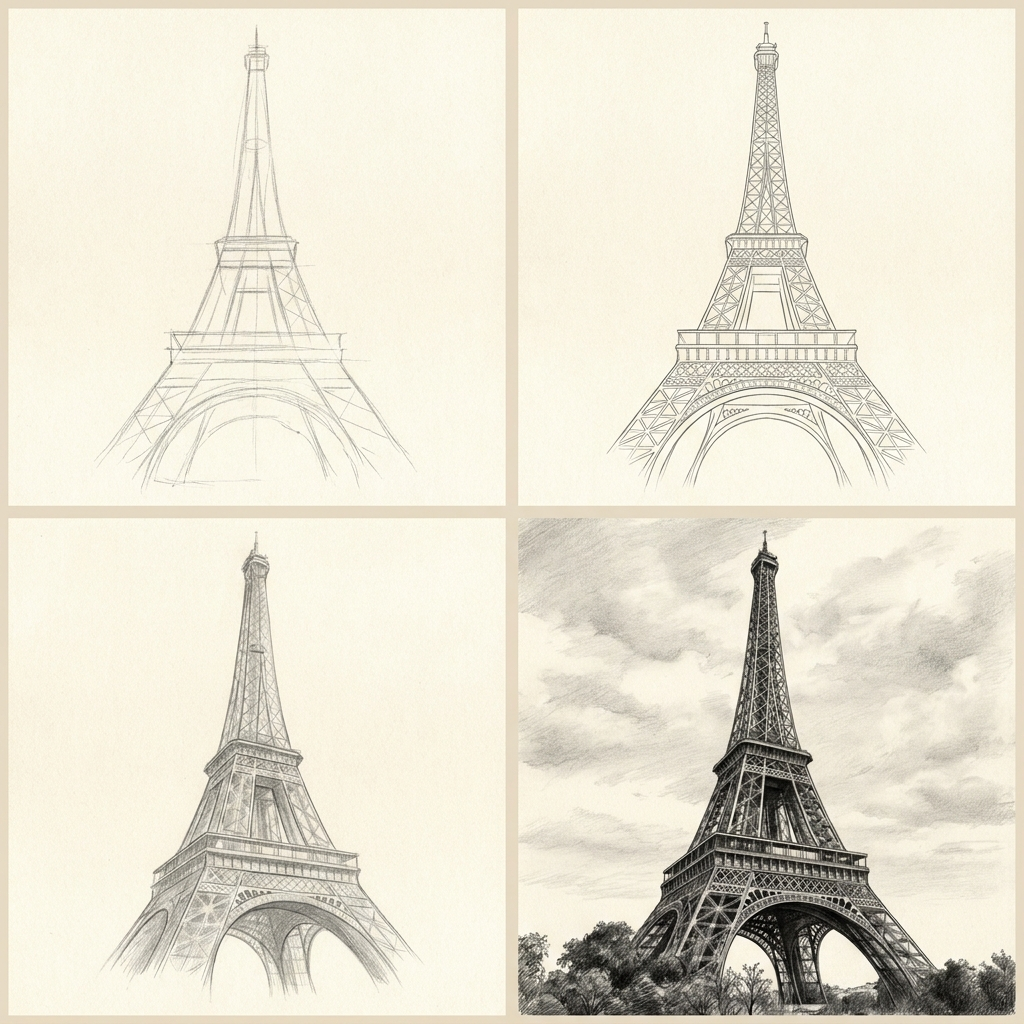 Step-by-step plate of the Eiffel Tower