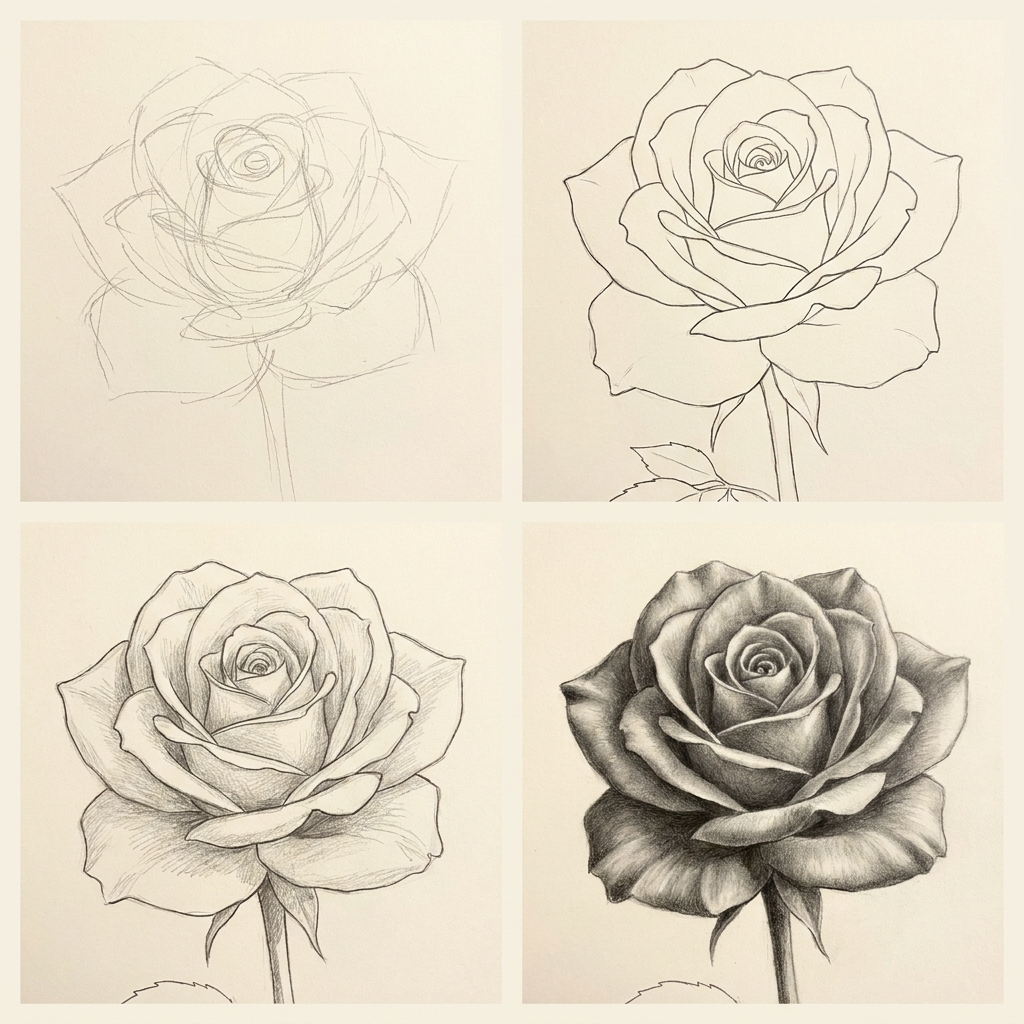 Planche pas à pas d'une rose