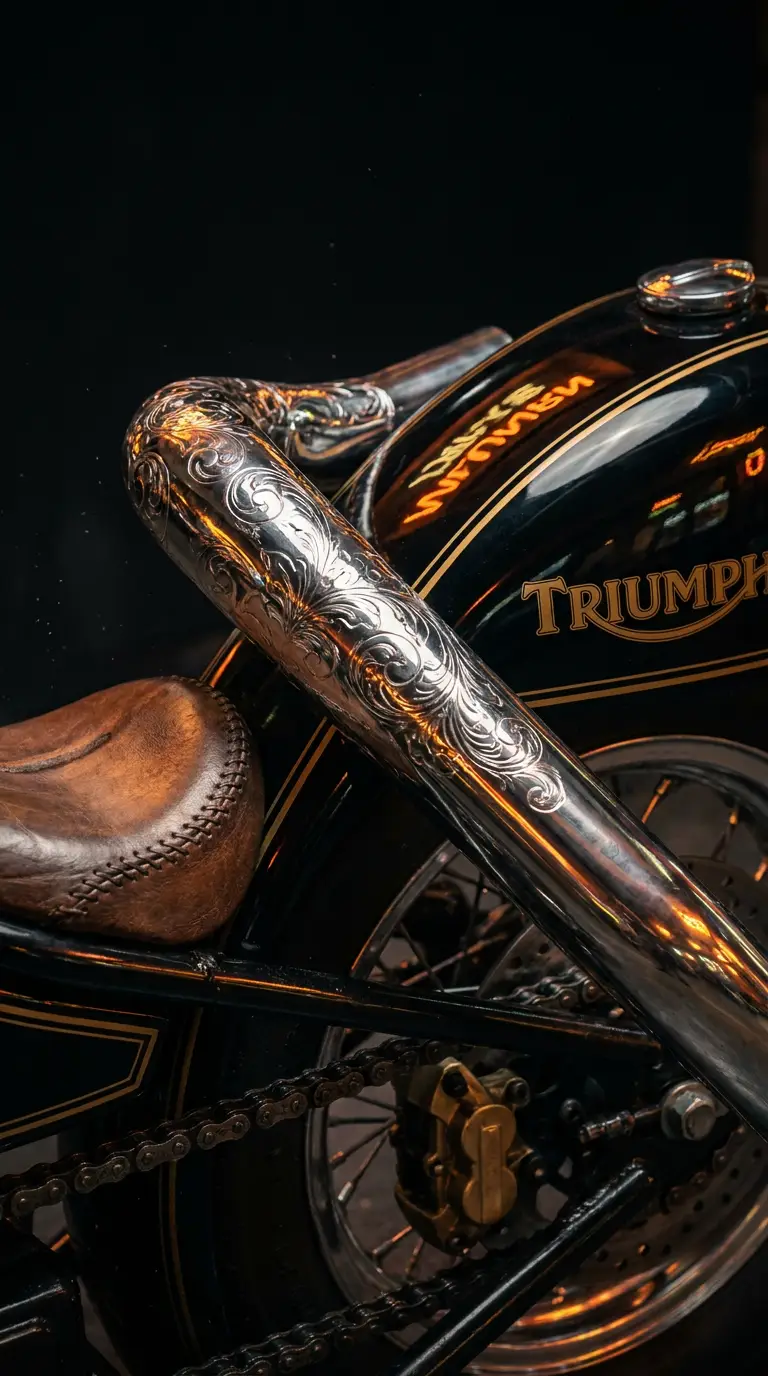 Detailaufnahme eines Custom-Motorrads