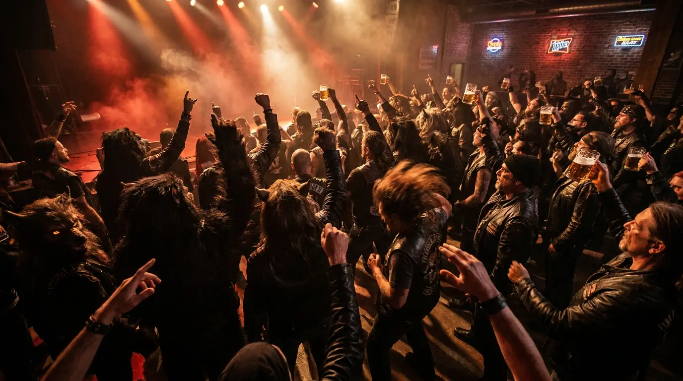 Publikum bei einem Konzert mit Bühnenlicht