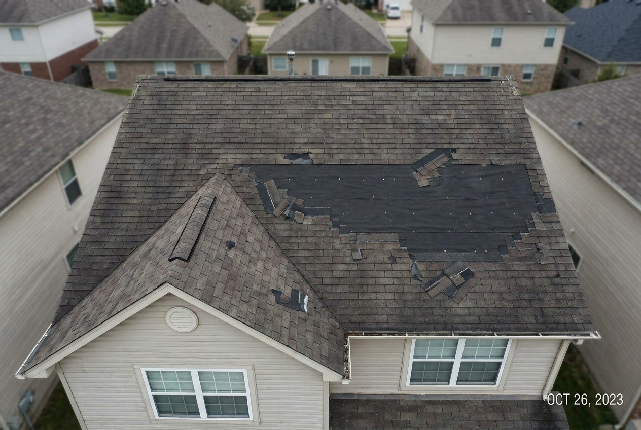 Wind-damaged roof