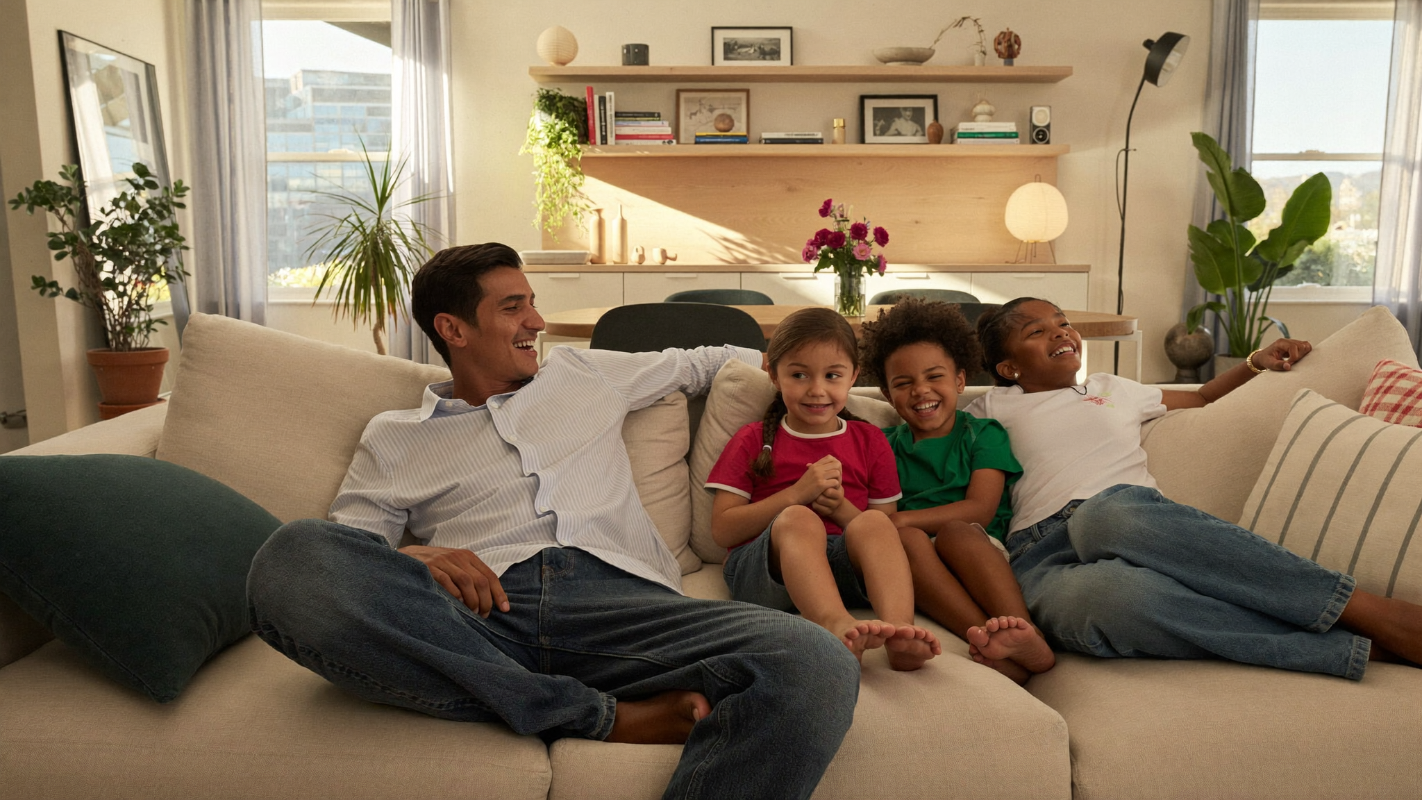 Family relaxing in a comfortable living room
