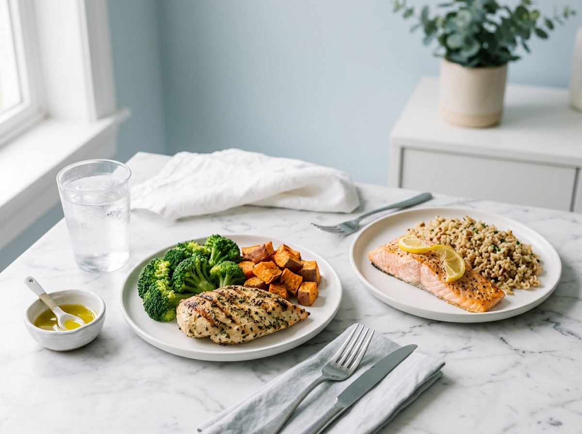 Real-food meal on a marble counter