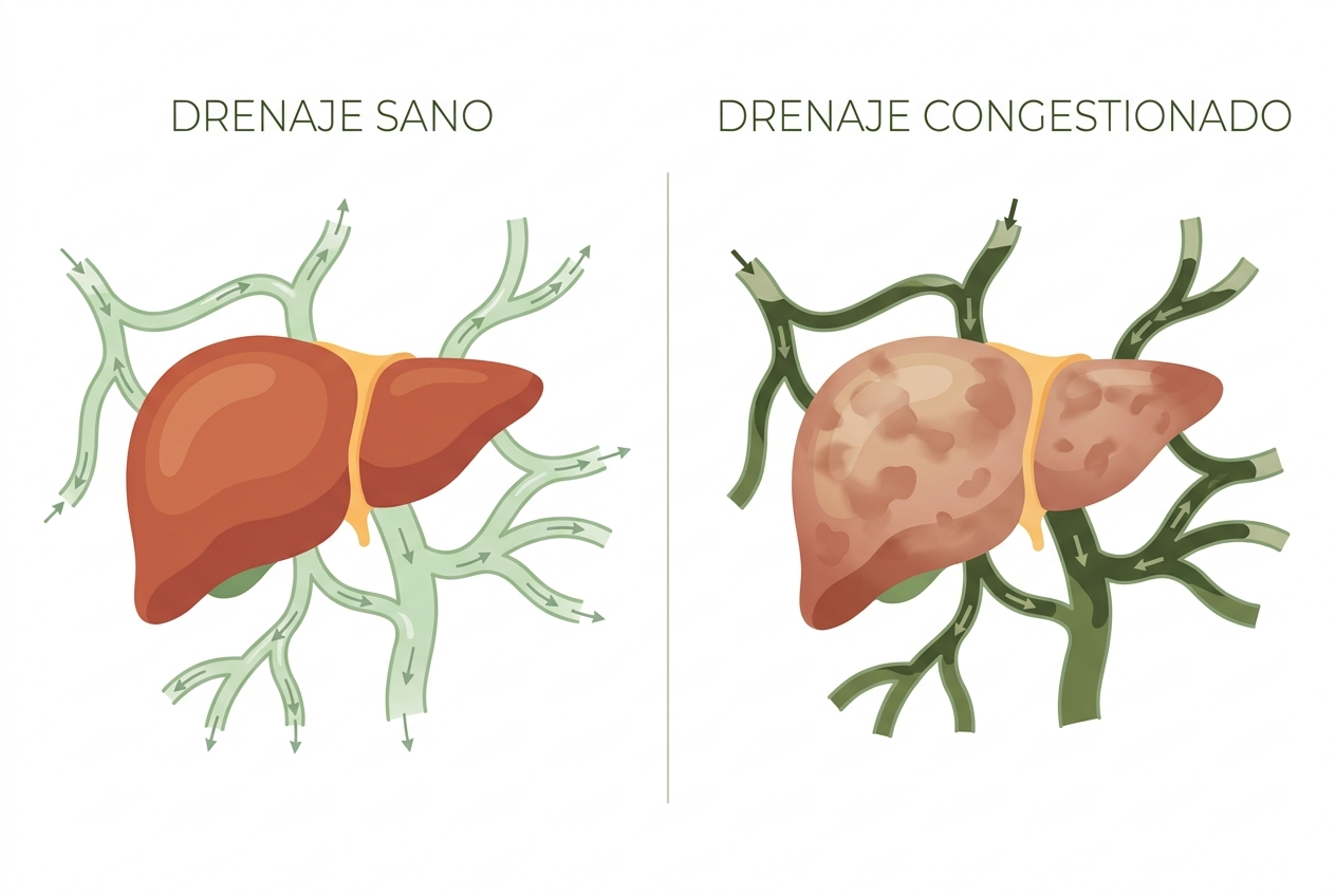 Comparación entre drenaje hepático sano y congestionado