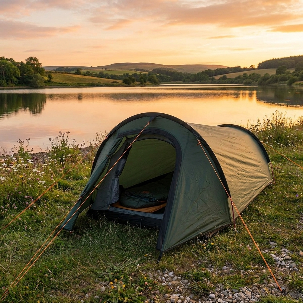 1-Person Camping Tent | Waterproof PU2000 & PU3000 | Aluminium Poles | 0.7kg | Green & Orange