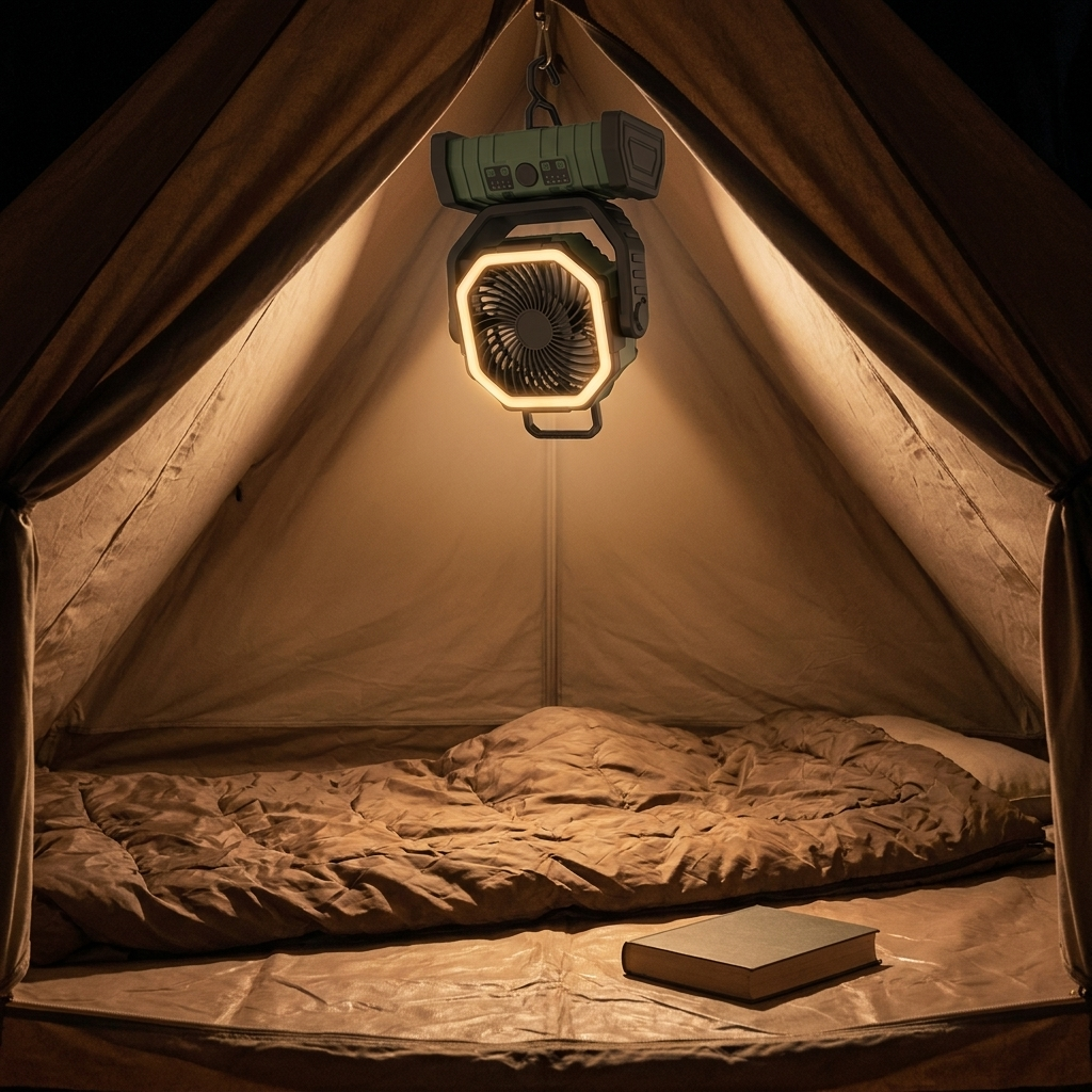 Camping Fan with LED Light & 20000mAh Power Bank | USB Rechargeable | Green & Orange