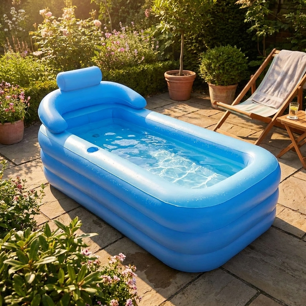 Inflatable Foldable Bathtub | PVC | Zipper Cover & Bubble Mat | 160x84x64cm | Blue