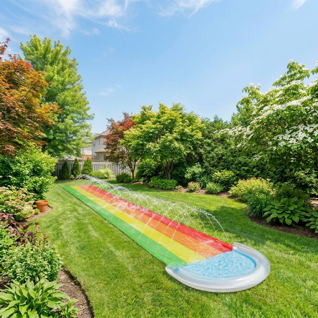 Garden Water Slide | 480×76cm | Built-In Spray | Splash Pool | No Inflation | Ages 8+