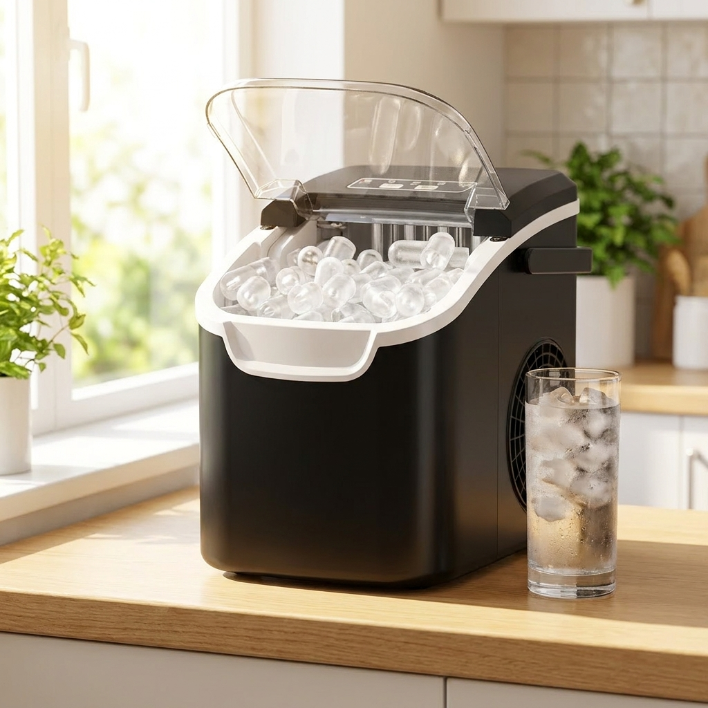 Portable Desktop Ice Maker | 12kg/24h | 8 Cubes in 6 Min | 0.8L Reservoir | Black