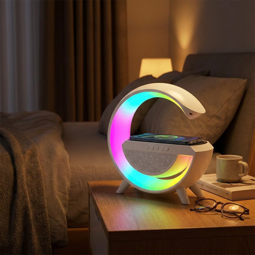 Smart Alarm Clock | Bluetooth Speaker | 15W Wireless Charger | RGB Mood Light | White & Black
