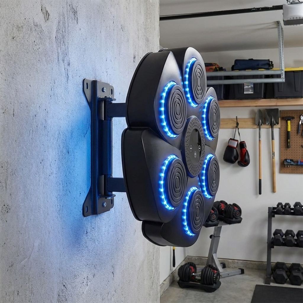 Wall-Mounted Boxing Trainer | RGB Lighting | Bluetooth | Punch Counter | USB | Black & White