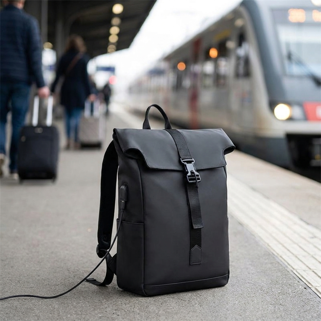 Waterproof Travel Backpack | USB Charging Port | Laptop Compartment | Black, Grey & Green