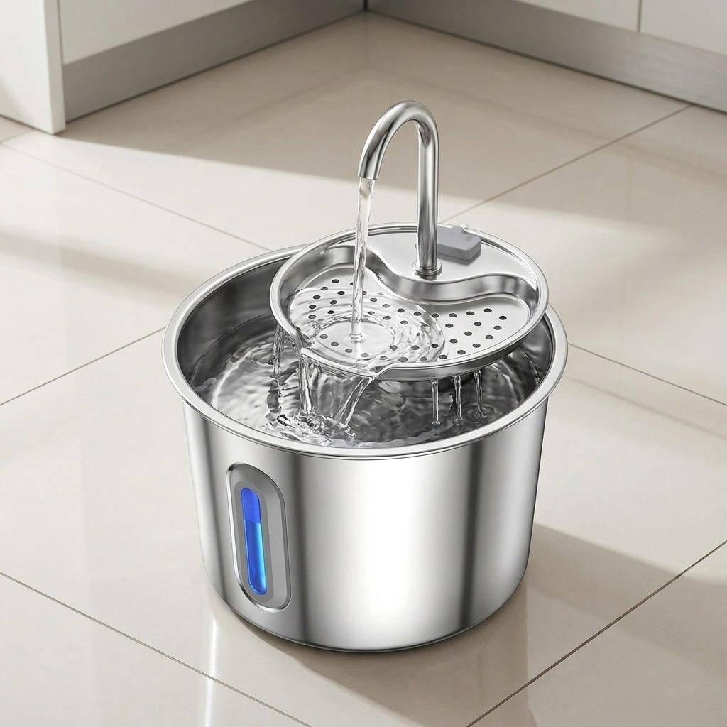 Cat Water Fountain | 304 Stainless Steel | 2.2L | Triple Filter | Quiet 5V Pump