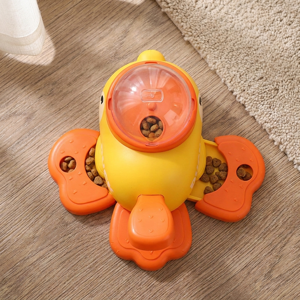 Interactive Duck Puzzle Feeder for Dogs & Cats | 3 Food Outlet Sizes | 12-20mm | Yellow