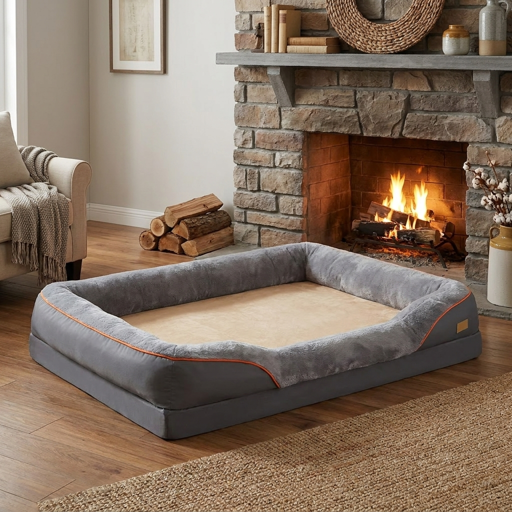 Memory Foam Dog Bed | Bolstered Sides | Waterproof Liner | Non-Slip | L, XL & 2XL
