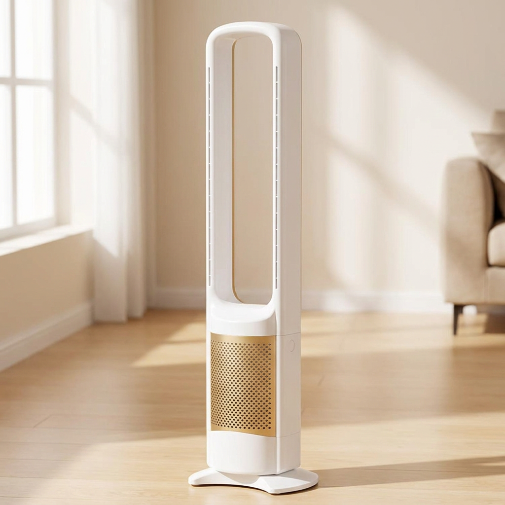 Bladeless Floor Fan | 32 Inch | Air Purifier | Remote Control | Quiet DC Motor | Pink, Grey, Blue & Gold